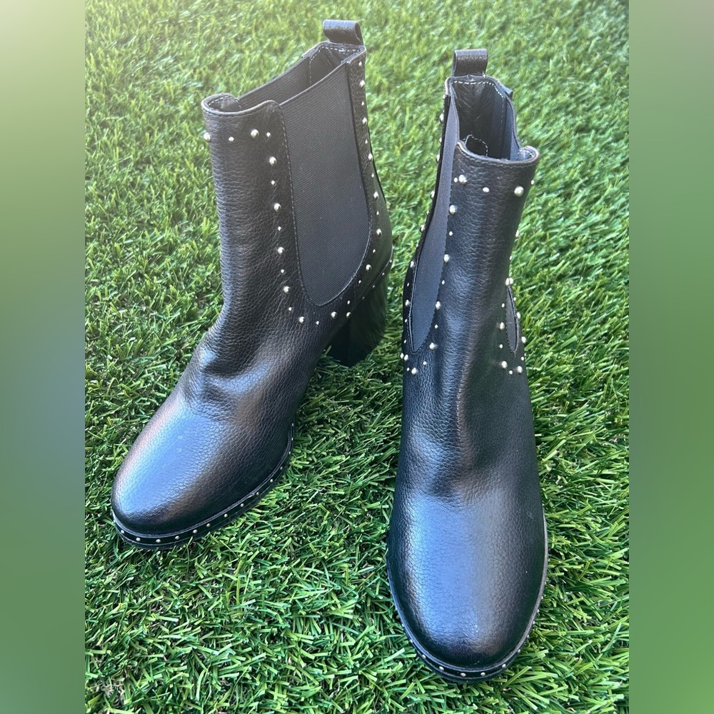 NAPOLEONI Goth Vampy Italian Leather Studded Chunky Heel‎ Chelsea Bootie Size 38